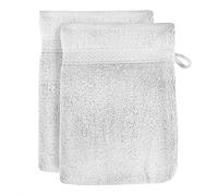 Soleil d'ocre, Lagune Lot de 2 Gants de Toilette, Coton, Blanc, 16x21 cm