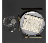 Soleil d'ocre, Lot de 3 Serviettes de Table imprimées 40X40 cm Gold Blanc