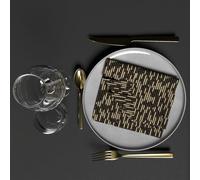 Soleil d'ocre, Lot de 3 Serviettes de Table imprimées 40X40 cm Gold Noir