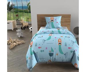 Soleil d'ocre, Parure Housse de Couette 140x200 cm SIRENES Bleu, 100% Coton 57 Fils/cm2