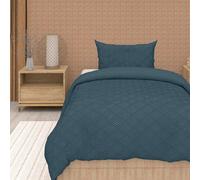 Soleil d'ocre, Parure Housse de Couette 3D Microfibre 140x200 cm Gaia Bleu Canard