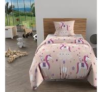 Soleil d'ocre, Parure Housse de Couette 140x200 cm Licornes Rose, 100% Coton 57 Fils/cm2