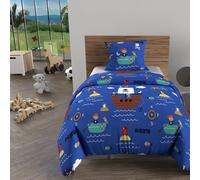 Soleil d'Ocre Parure housse de couette Pirates 140x200 cm 100% coton 57 fils/cm2 Bleu