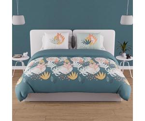 Soleil d'ocre, Parure Housse de Couette en Coton 57 Fils 240x220 cm Mathis Bleu