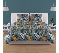 Soleil d'ocre, Parure Housse de Couette en Coton 57 Fils 240x220 cm Tropic Bleu