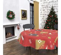 Soleil d'ocre, Sapin Nappe Anti-tâches diamètre 180 cm, Polyester, Rouge