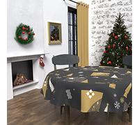Soleil d'ocre, Sapin Nappe carée Anti-tâches diamètre 180 cm, Polyester, Noir
