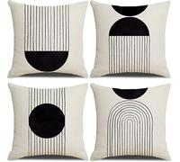 Soleil en arcLot de 4 Housse de Coussin Doux imperméable 70x70cm Géométrique Moderne Noir Blanc Printemps Été Carré Taie d'oreiller Décoratif Pour canapé/maison/lit/bureau/café/jardin/extérieur S-4182