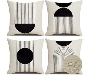 Soleil en arcLot de 4 Housse de Coussin Lin imperméable 60x60cm Géométrique Moderne Noir Blanc Printemps Été Carré Taie d'oreiller Décoratif Pour canapé/maison/lit/bureau/café/jardin/extérieur S-4181