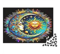 Soleil et Lune Carton Rigide Soleil et Lune avec Visages dans Un Cercle Puzzle Classique Cadeau Secret de Noël de Collection 70x50cm/1000 pièces