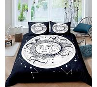 Soleil et lune Imprimé Housse de Couette Boho Exotic Parure de Lit 140x200cm pour enfants Boho Galaxie Astrologie Parure Housse de Couette Décor de chambre Design Noir Blanc Avec 1 Taie d'Oreiller