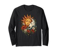 Soleil et Lune Visages Fleurs Vintage Boho Céleste Art Manche Longue