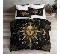 Soleil Lune Géométrie Couette sans Housse 260x240cm, Noir Or Couette Imprimée Bohème 4 Saisons Couettes Matelassée pour Adolescents, Lavable en Machine, Edredon Legere et Chaude
