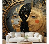 Soleil Lune Hippie Visage Papier Peint Intissé Mystérieux Cosmos Ciel Étoilé Mural Abstrait Esthétique Papier Peint Autocollant Mural 100x70 cm pour Chambre Salle de Bain Salon