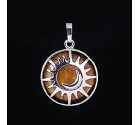 Soleil & Lune Pendentif Pierre Naturelle Oeil de Tigre Blanc Turquoise Opale Malachite Perles de Quartz pour la Fabrication de Bijoux Collier Femmes Hommes Vie Quotidienne Bijoux, Oeil de Tigre,