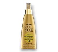 Soleil Noir - Huile Sèche Vitaminée SPF15 Protection Solaire Moyenne UVA et UVB - Peaux Mates et Bronzées - Vitamines et Huiles Nobles - Fabrication Française - Flacon Pompe, 150 ml