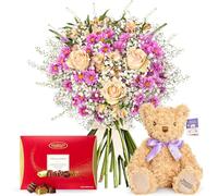 Soleil Rose - Arrangement de fleurs fraîches livré en main - Cadeau élégant avec livraison le lendemain - Idéal pour anniversaire, condoléances (+ coffret cadeau)