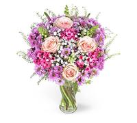 Soleil Rose - Arrangement de fleurs fraîches livré en main - Cadeau élégant avec livraison le lendemain - Idéal pour anniversaire, condoléances, célébrations (taille M)