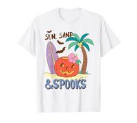 Soleil Sable et Spooks Tropical Halloween Plage Citrouille Fun T-Shirt Graphique avec Valeur, Homme, Blanc, XL
