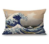 Solekla Hokusai Housse de Coussin décorative en Coton et Lin Motif La Grande Vague pour canapé, Sofa, lit, 30,5 x 50,8 cm