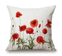 Solekla - Housse de coussin decorative - Motif coquelicot - 45,7 x 45,7 cm - Decoration pour salon, chambre, bureau domicile, salle manger, etc. - Rouge