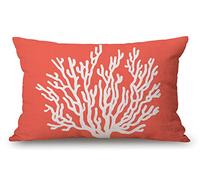 Solekla Housses de coussin lombaire en coton et lin pour décoration d'intérieur - Corail - 30,5 x 50,8 cm
