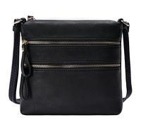 Solene Crossbody Bag Functional Multi Pocket Double Zipper Purse with Adjustable Strap-WU085(Black)