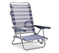 Solenny 50001072725168 Chaise de plage 4 positions avec poignées et pied repliable sur le dossier Pour Camping, en Aluminium, Bleu/blanc