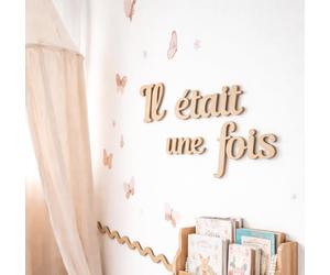 Solenzo Décoration murale en bois “Il était une fois” - Lettres décoratives chambre bébé/enfant - Style naturel et poétique - Fabrication artisanale - adhésif inclus