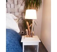 Solenzo - Lampe à poser en bois flotté - abat jour blanc - Ampoule E27 offerte