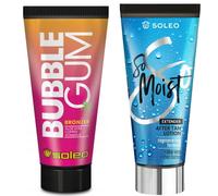 Soleo Bubble Gum bronzant accélérateur effet fort hydratant So Moist baume régénérant à l'aloe vera et au karité