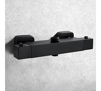 Solepearl Barre mitigeur de douche thermostatique carrée à deux sorties, en laiton noir mat, barre de sortie double en laiton noir mat, barre de mitigeur de douche double sortie avec BSP supérieur