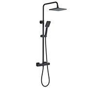 Solepearl Colonne de Douche Thermostatique Noir Mat, Réglable Hauteur, Ensemble de Douche avec 38°C Mitigeur, 3 Jets Douchette et 21x21CM Pommeau de Douche