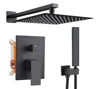 Solepearl Système de Douche Encastré Ensemble de Douche Noir Colonne Douche Encastrable Set de Douche avec Carrée 25x25cm Pommeau de Douche Pluie, Douchette, Mitigeur Douche Corps en Laiton