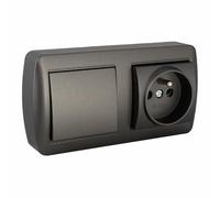 Solera - Ensemble prise 2P+T 16A et interrupteur va et vient en saillie noir graphite Noir