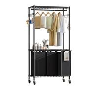 Solerconm Panier à Linge à Roulettes 3 Compartiments, Chariot à Linge avec Porte-Vêtements Suspendu, Tri Linge avec Sacs Amovibles, Organisateur de Panier à Linge Buanderie, Salle de Bain ou Chambre