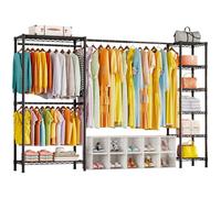 Solerconm Portant à Vêtements Extensible, Penderie Solide avec Tringle à Vêtements et Étagères Ajustables, Porte-Vêtements Autoportant pour Chambre, Rack de Rangement en Métal pour Vêtements Noir