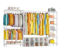 Solerconm Portant à Vêtements Extensible, Penderie Solide avec Tringle à Vêtements et Étagères Ajustables, Porte-Vêtements Autoportant pour Chambre, Rack de Rangement en Métal pour Vêtements Blanc