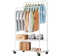 Solerconm Portant des vêtements en métal, porte manteau avec crochets amovible, penderie de rangements sur roulettes pour les vêtements et maroquineries,Blanc