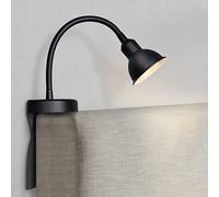 Solfres Innovative Design Headboard Reading Light. No Drilling Golden Book Light for Bedtime Reading. Dimmable LED Book Reading Lamp with Bulb. Movable & Flexible, Black