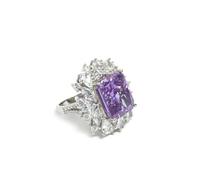 SOLIAXDIY RTT Jewellery Bague Cocktail Halo Améthyste - Rond Violet CZ Déclaration Bague Femme Plaqué Or Blanc Vintage Bijoux Style (L½-Q), Argent 925