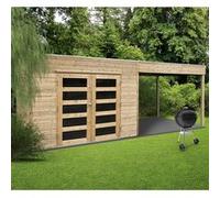 Solid Abri de jardin en bois traité autoclave avec terrasse latérale Salerno 5,40 m² Beige G