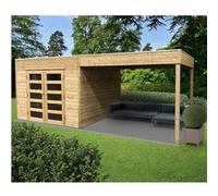 Abri De Jardin Avec Terrasse Tarento - Bois Massif 19mm - 292x290cm Marron