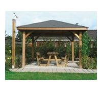 Kiosque En Bois "Modular Pavilion" - 14.75 M² - 3.84 X 3.84 X 2.89 M - Jalousie Orientable + Toit Gris Gris