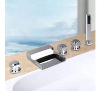 Solid Brass 5 Pcs Waterfall Shower Set Bathtub Bathtub Shower Faucet 3 Handles with Hand Tub Mixer Faucets Chrome Finish