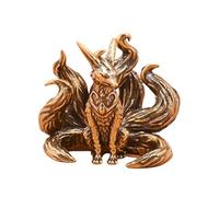 Solid Brass Figurine - Seven Tailed Decorative Ornament, Miniature Metal Animal Statue with Antique Handcrafted Finish, Elegant Desk Shelf Collectible for Home Living Room Bedroom Office Study