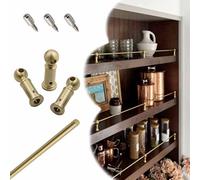 Solid Brass Rails for Shelves, Cabinet Metal Guardrail Bar with 3 Posts & Screws, 8 12 16 20 28 32 38 in, Anti Fall Barrier Rod for Wine, Books, Shoe(Brass-Style a,10in/25cm)
