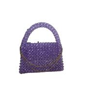 Solid Color Beaded Bag Portable Designer Handbags Purses Messenger Top-Handle Ladies Gift Women Fashion(Purple,Silver Chain)