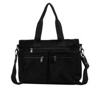 Solid Color Corduroy Tote Bag, Large Capacity Crossbody Bag with Zipper Pockets, Casual Travel Shoulder Bag Handbag (Black)