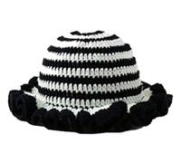 Solid Color Hand Knitted Knit Hat In With Hollowed Out And Ruffled Design Bucket Shaped Fisherman's(1Black1White)